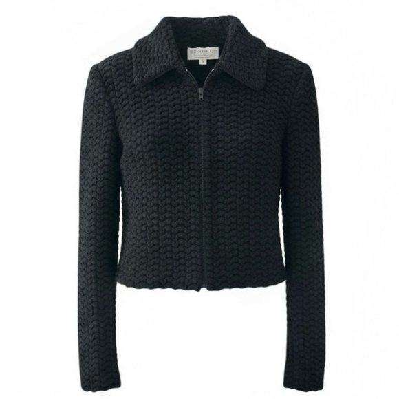 St John Black Front Zip Long Sleeve Boucle Knit Jacket Size Small - Picture 1 of 11
